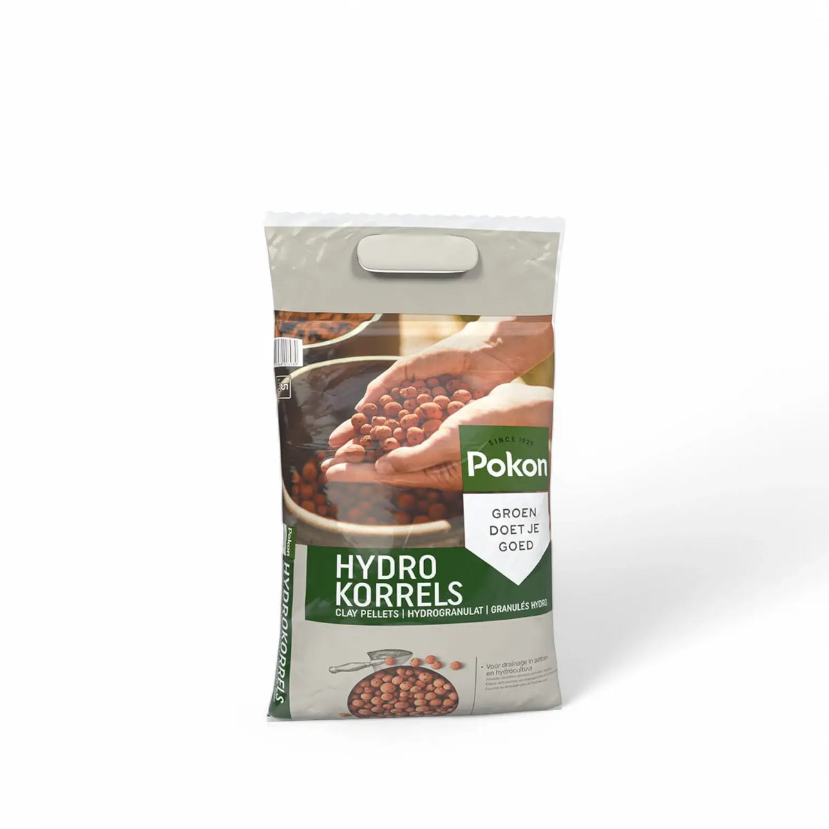 Expanded Clay Balls (LECA) Pokon on white background, product photo 6.