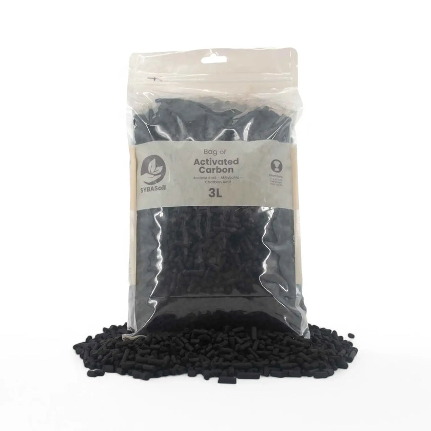 Activated carbon main product photo on white background.