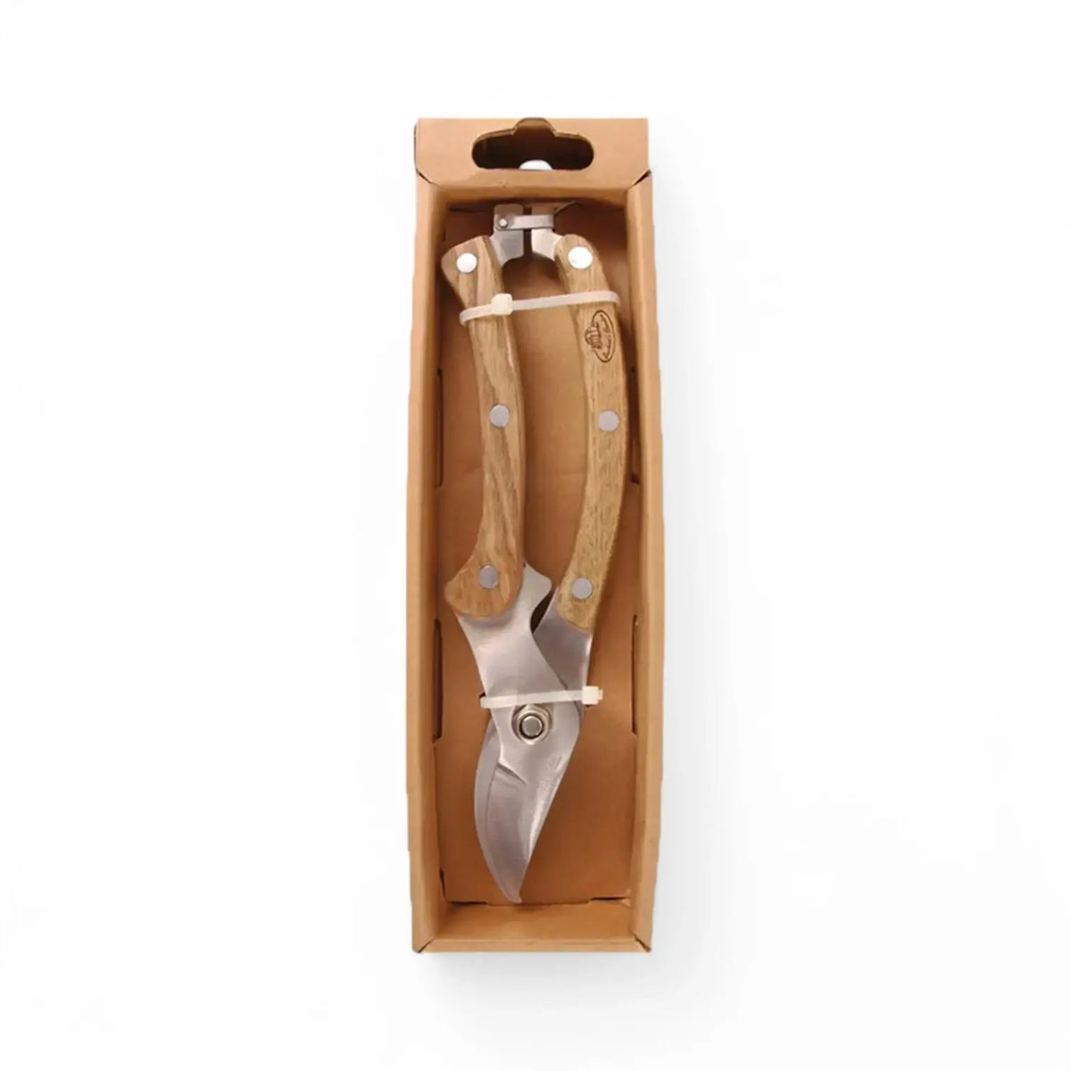 Edelstahl-Gartenschere auf weißem Hintergrund, Produktfoto 3.