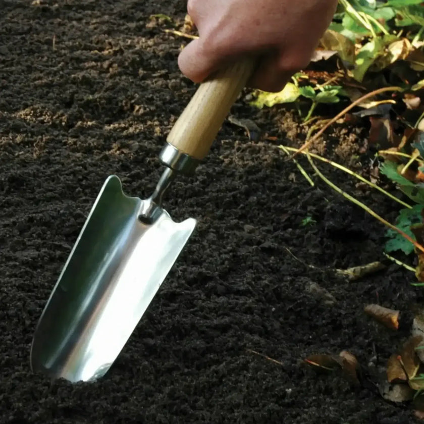 Stainless steel shovel on white background, product photo 2.