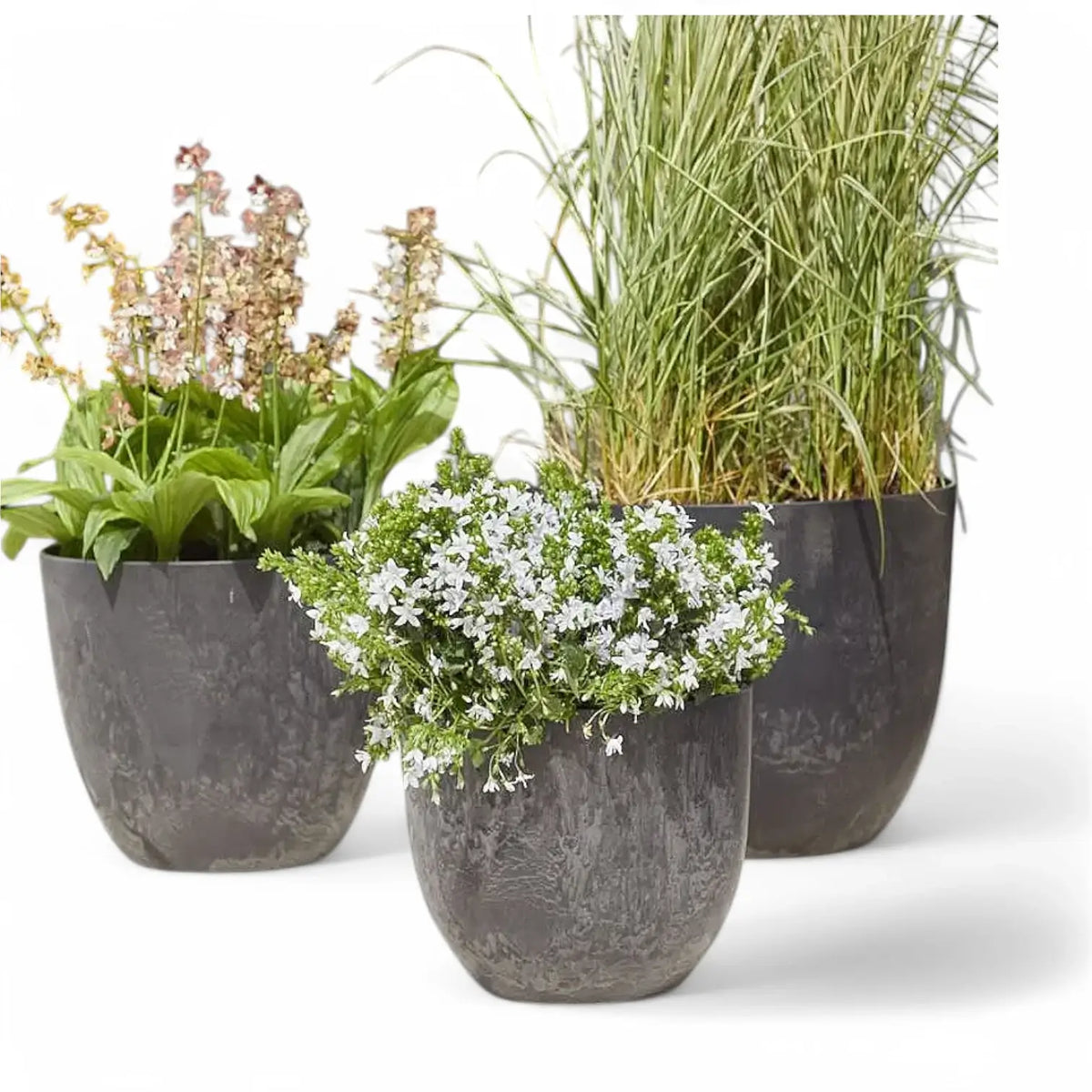 Artstone Pot 'Bola' on white background, product photo 2.