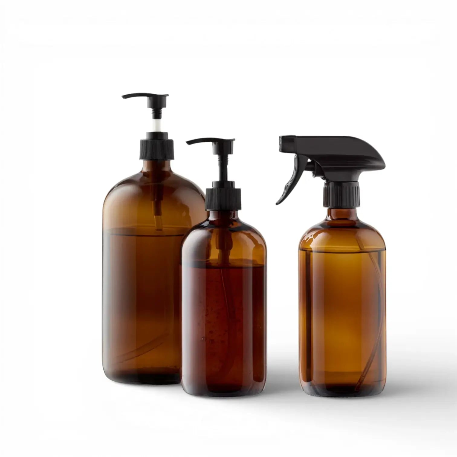 Brown fertilizer bottles on white backround