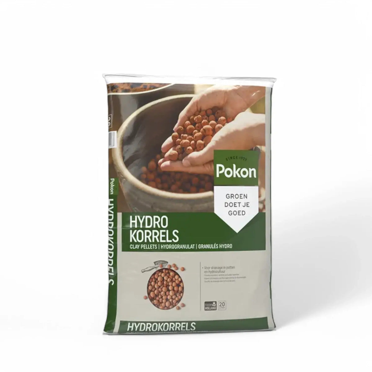 Expanded Clay Balls (LECA) Pokon on white background, product photo 9.