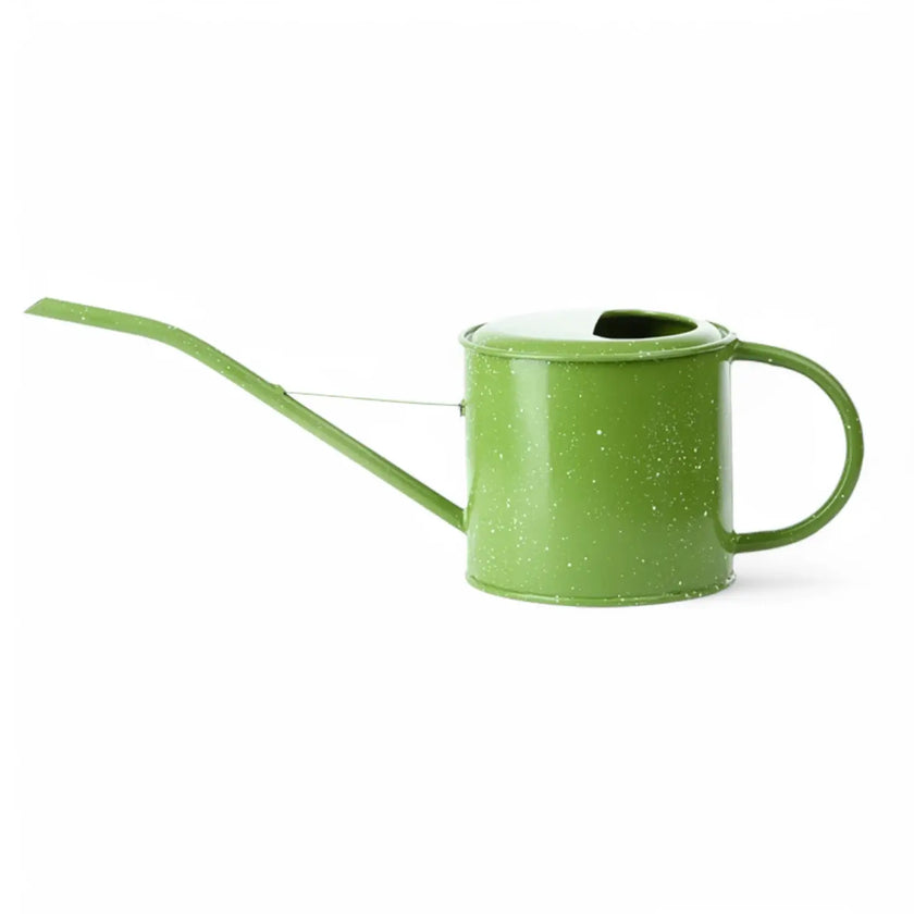 Watering can with enamel look on white background, product photo 2.